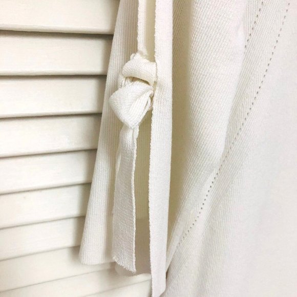 NWT Tea N Rose Knit Sweater Dress Women's L Off Winter White Split 3/4 Bow Slv - Picture 5 of 6